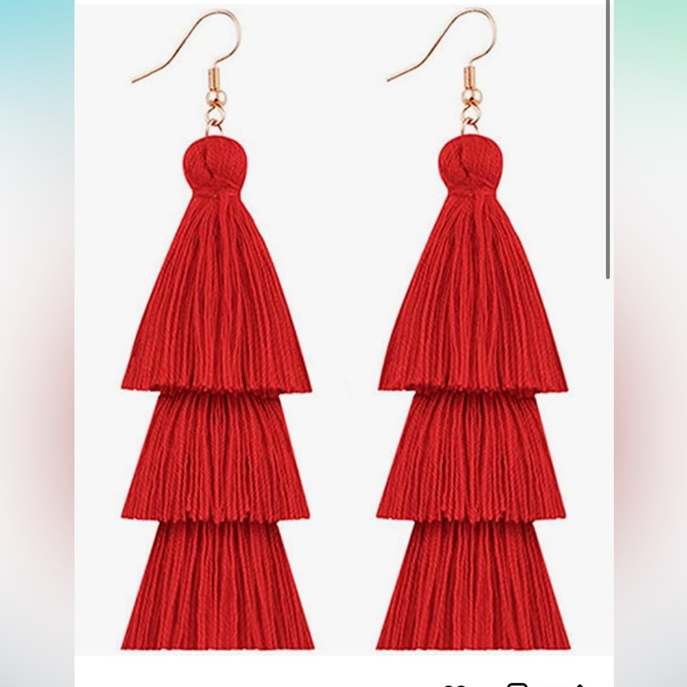 DIYANMMY 3 Tier Layered Colorful Tassel Earrings Bohemian Dangle Drop Fashion